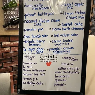 a menu for desserts