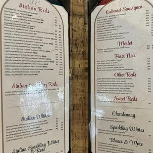 Wine menu