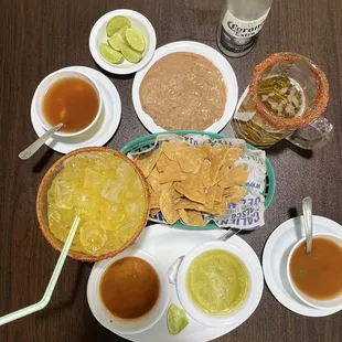 Chips mango  margarita Refried Beans Fish Soup