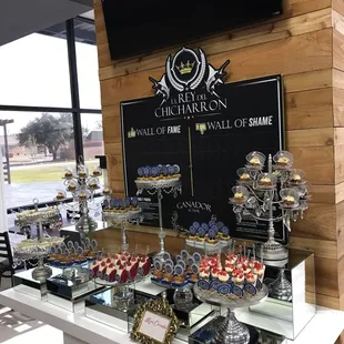 a display of desserts