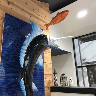 a blue marlin fish sculpture