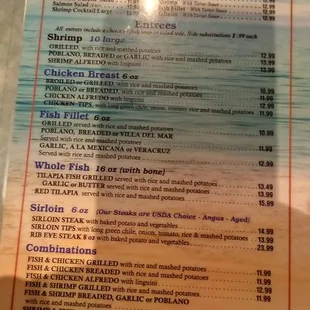 Lunch menu - new higher prices