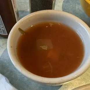 Was &quot;supposed&quot; to be fish soup but there was no fish, tasted like a vegetable broth soup. It was tasty just not as advertised.