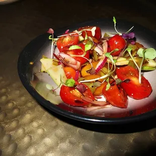 The Escabeche De Tomate was made with heirloom tomatoes, apple, Anaheim pepper, &amp; red onion.