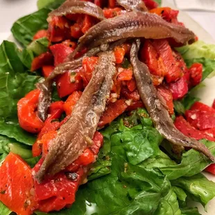 Roasted pepper and anchovy salad