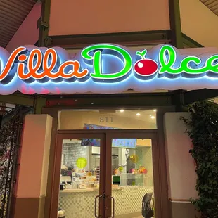 the entrance to a restaurant