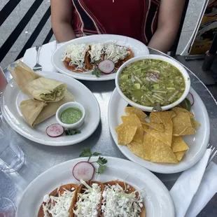 Sopes, Pozole Verde (Green), Tamales Verdes (Chicken) 2