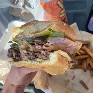 Everything but the kitchen sink burger