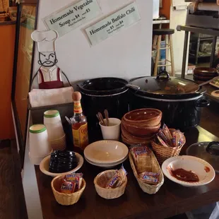 Homemade buffalo chili station at Villa Grove Trade Cafe