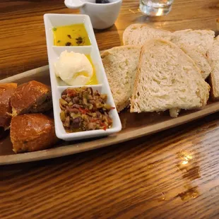 Complimentary cranberry walnut and sourdough bread