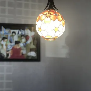 a lamp hanging from the ceiling