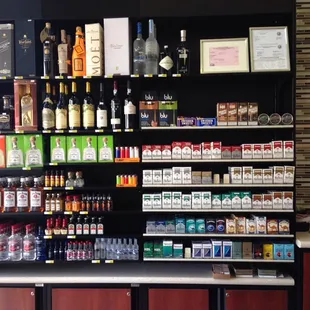 shelves of alcohol and beverages