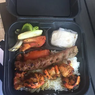 Beef kobideh and chicken kabob