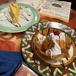 Mango cake and ice cream rolled in coconut. Both were good.