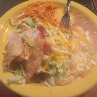 Shredded beef tacos made fresh with rice and beans only 8 bucks!!