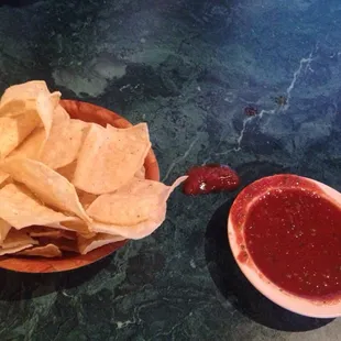 Salsa dumped on our table by the waitress.....