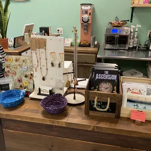 a display of jewelry on a table