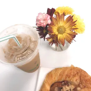 Iced caramel latte and apple crumble danish