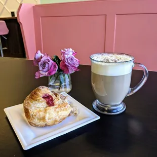 Cherry Filled Cruffin and the Vanilla Spiced Latte!
