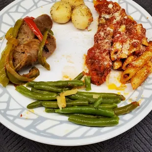 My delicious dinner of extra free food as carryout from Villa. I ate the same plate for a funeral luncheon meal today. 7/26/2021