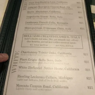 Wine list @ Villa