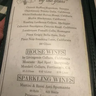 Wine list @ Villa