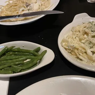 Green beans accompaniment as a nod to getting my nutrition, and I liked the garlic. Side of fettuccine Alfredo.