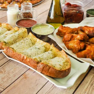 Try our garlic bread and buffalo wings!