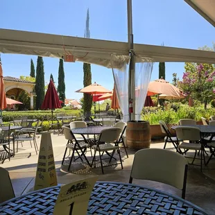 The tented outdoor seating area