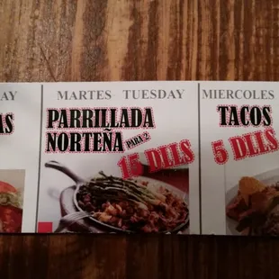 three menus for a mexican restaurant