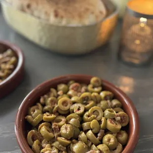Complimentary bread and olives