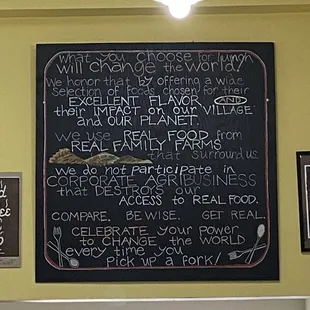 a menu on the wall