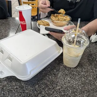 My finished food and my friends pot pie lol, I also recommend the pot pie.