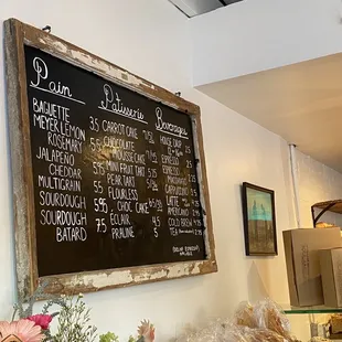 a menu on a blackboard