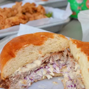 Teri Menchi Burger  Beef/Pork Patty | Garlic Teriyaki Tare | Shredded Cabbage | Pickled Ginger Hot Mustard Mayo