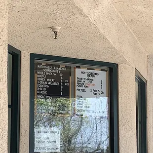 menus on the window of a bakery