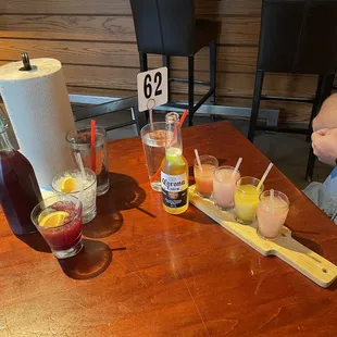 Bottle sangria $12 Saturday and margaritas flight $12