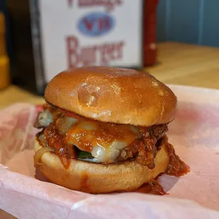 House burger with chilli add-on.