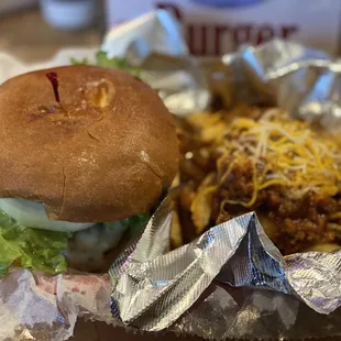 Village Burger with Chili Cheese Fries