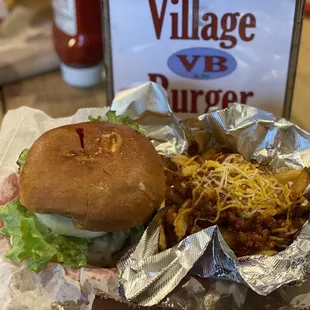 Village Burger with Chili Cheese Fries