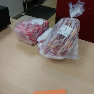 meat wrapped in plastic bags