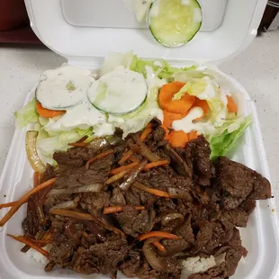 Bulgogi rice with included garden salad
