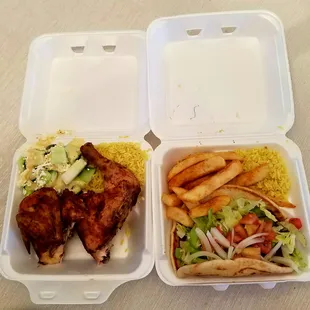 1/2 chicken platter and traditional gyro platter