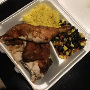1/2 chicken platter w/ beans and rice