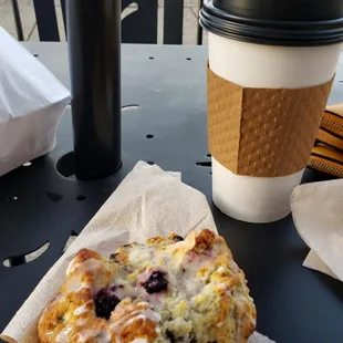 Blueberry scone and coffee