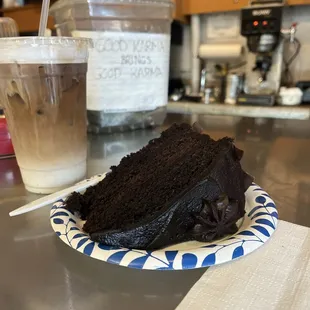 Iced latte and chocolate cake from heaven