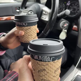 12 oz vanilla and caramel lattes