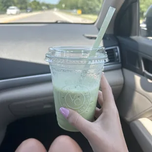 frozen matcha with vanilla and white chocolate flavor