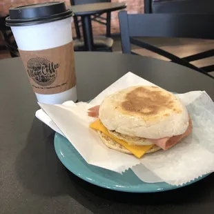 Ham, egg, and cheese English muffin.
