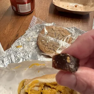 Burnt hot dog casing